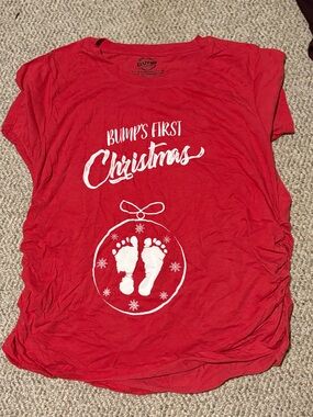 Crazy Dog T-Shirts Maternity Red 'Bump's First Christmas' Short Sleeve Tee